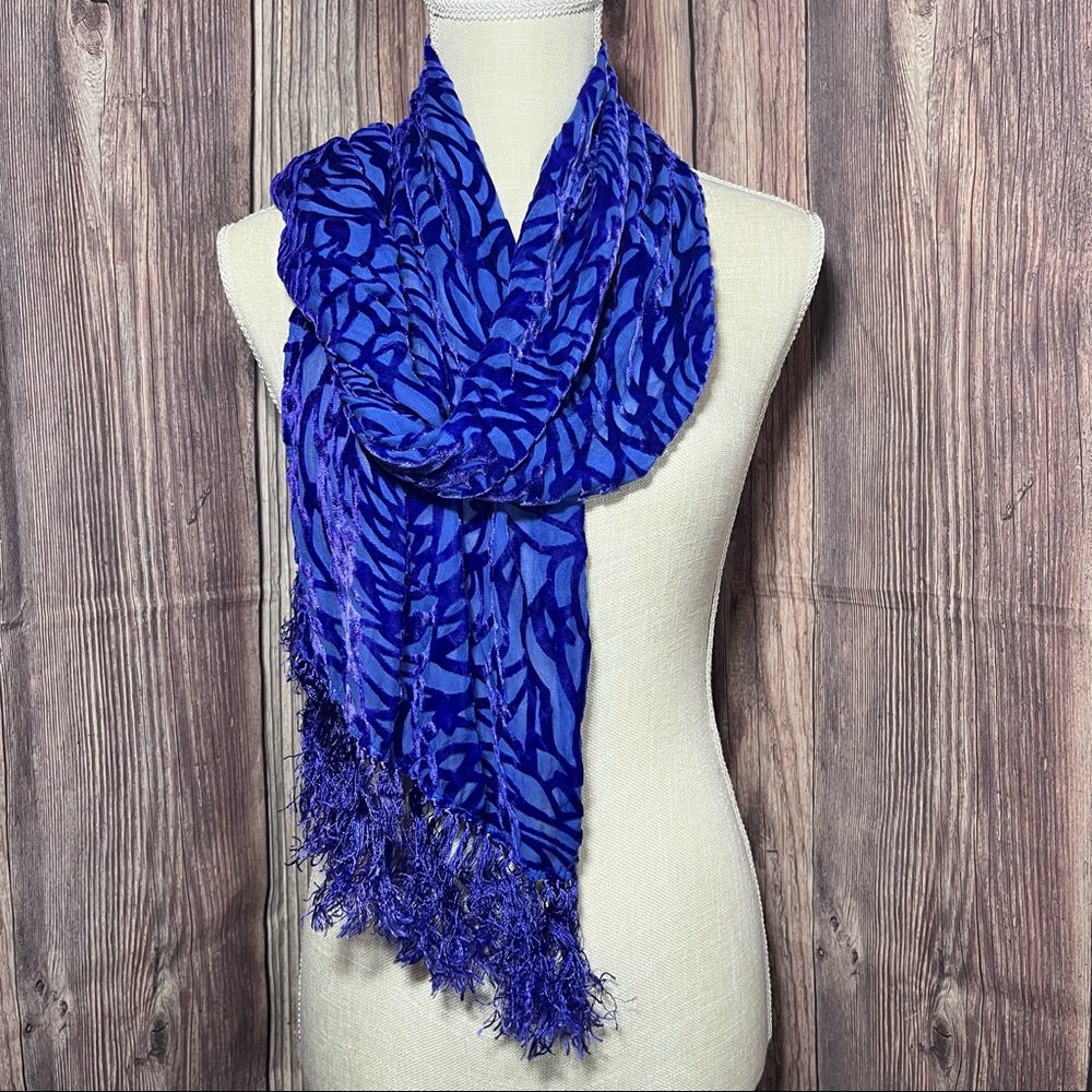 Blue/Purple Burnout Scarf with Fringe